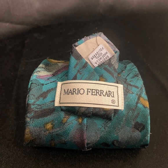 Mario Ferrari Teal‎ Retro Mens Silk Necktie - Picture 2 of 2